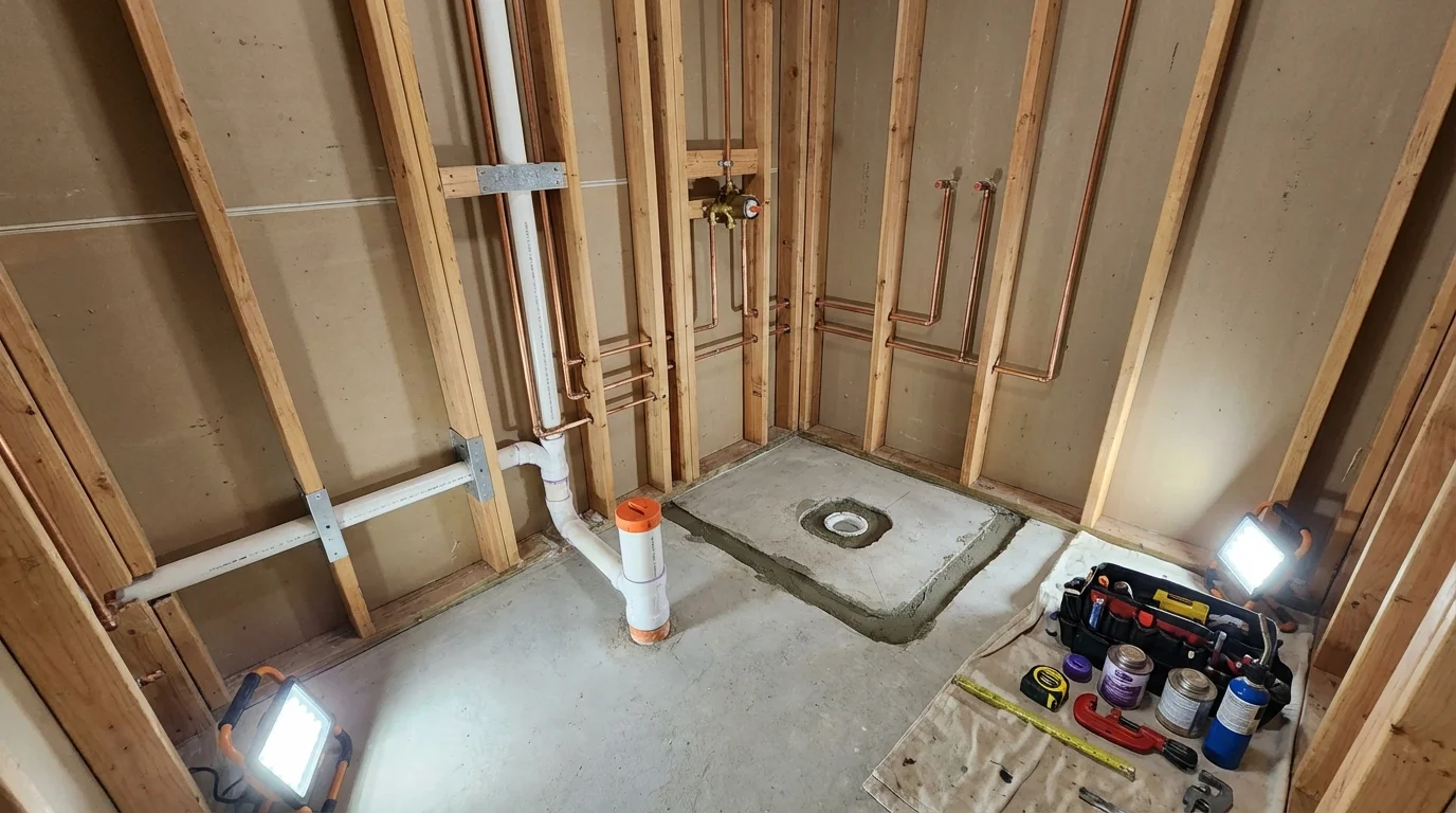 Bathroom rough-in plumbing during remodel by Johns Plumbing LLC in El Paso