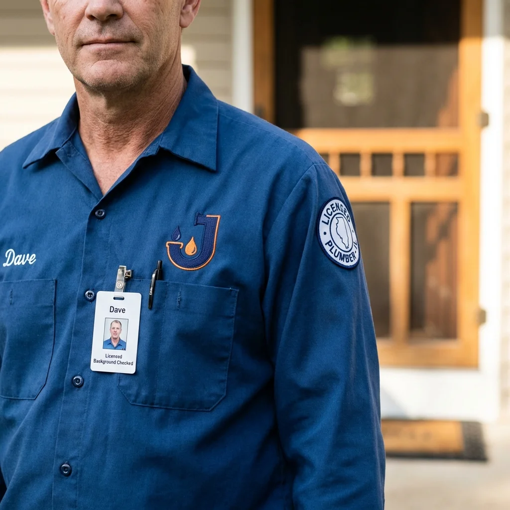 Licensed plumber showing ID badge in El Paso, IL
