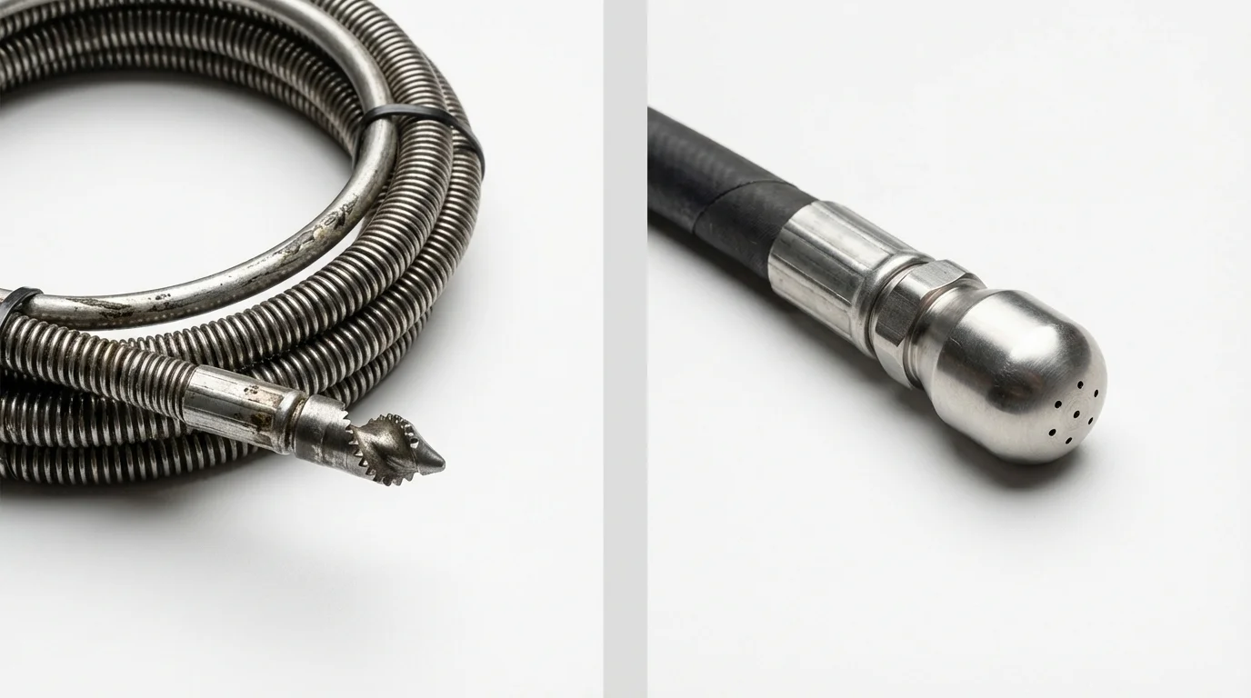 Drain snake cable and hydro jetting nozzle used for drain cleaning in El Paso, IL