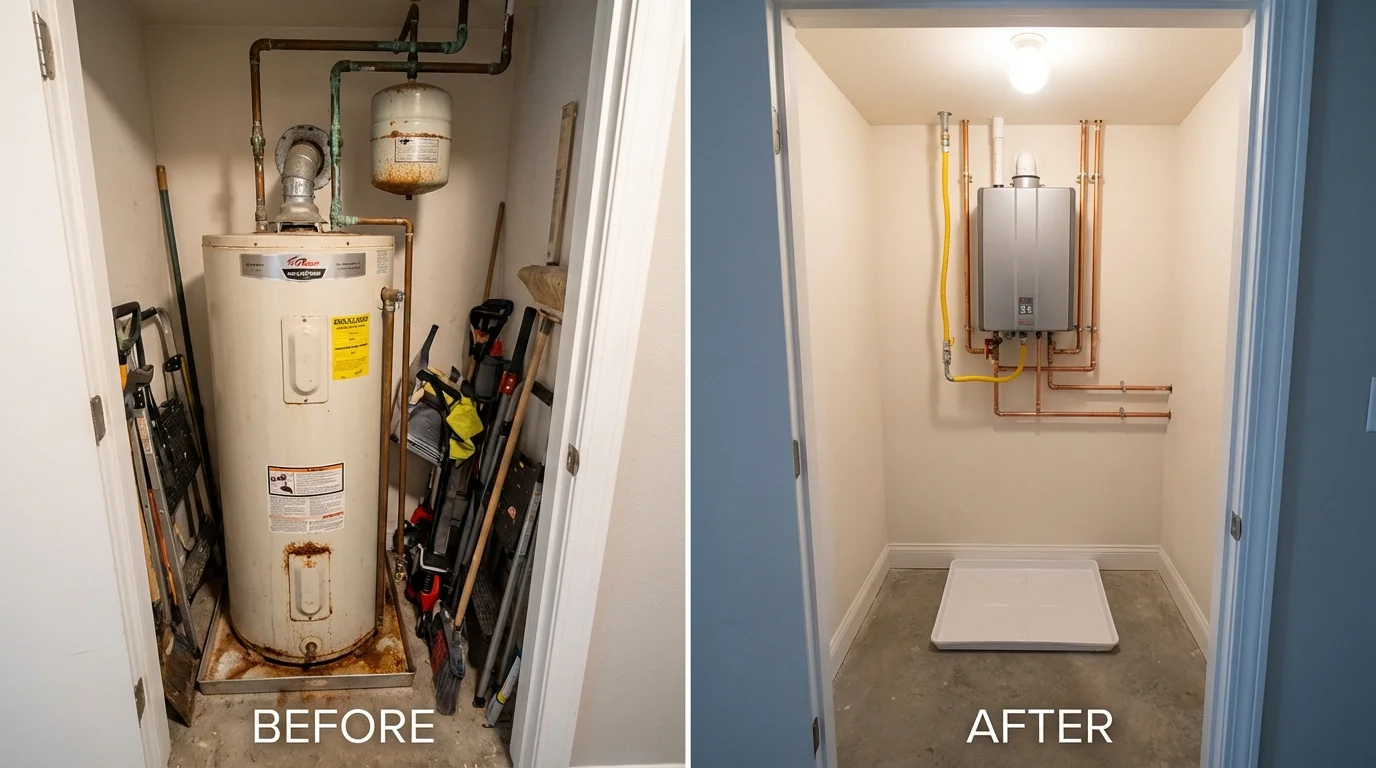 Tank water heater versus wall-mounted tankless unit comparison for El Paso, IL homeowners